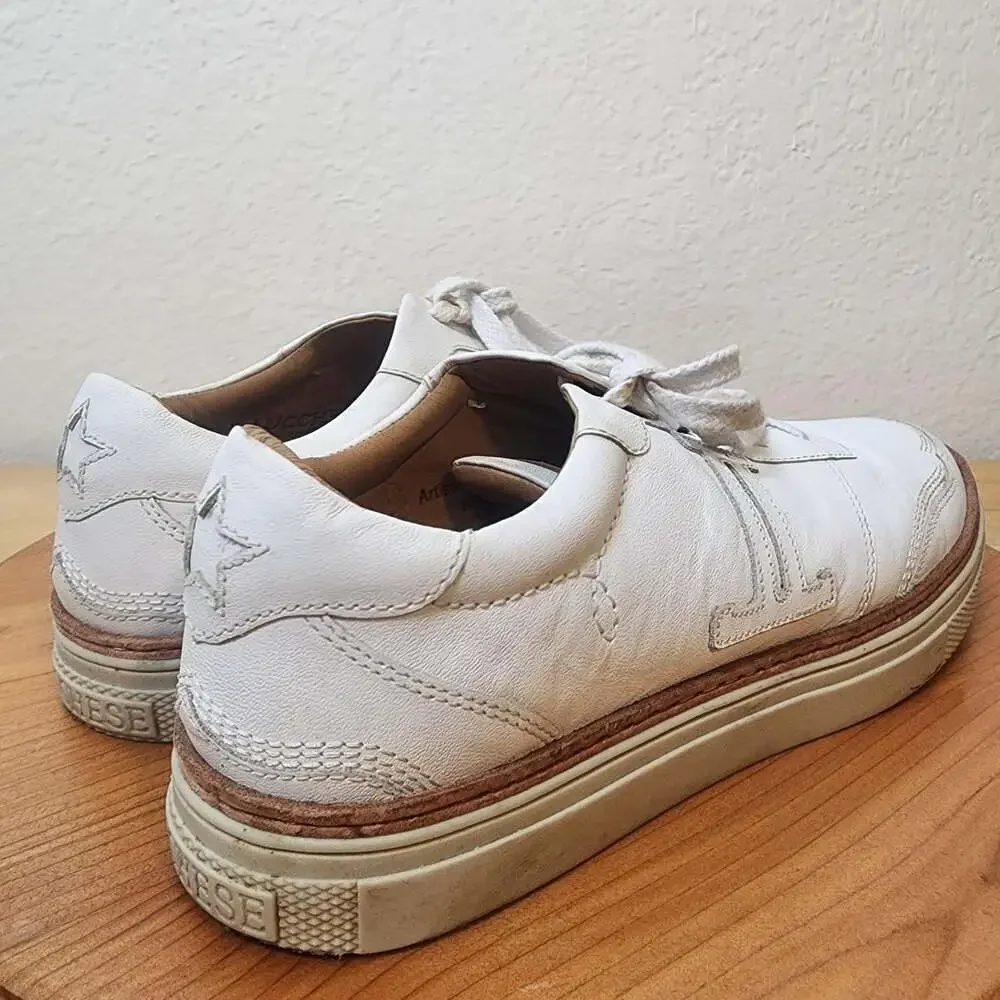 Lucchese 62013 Shoes Womens Size 9 White Leather Handcrafted Low Top Sneakers